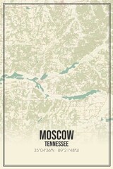 Retro US city map of Moscow, Tennessee. Vintage street map.