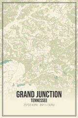 Retro US city map of Grand Junction, Tennessee. Vintage street map.