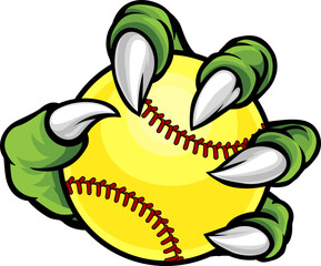 Naklejka premium A claw monster talons hand holding a softball ball