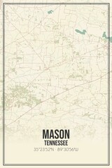 Retro US city map of Mason, Tennessee. Vintage street map.