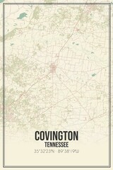 Retro US city map of Covington, Tennessee. Vintage street map.