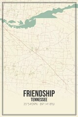 Retro US city map of Friendship, Tennessee. Vintage street map.
