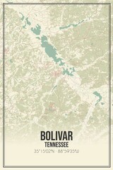 Retro US city map of Bolivar, Tennessee. Vintage street map.