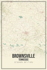 Retro US city map of Brownsville, Tennessee. Vintage street map.