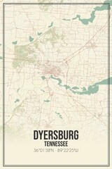 Retro US city map of Dyersburg, Tennessee. Vintage street map.