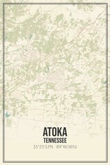 Retro US city map of Atoka, Tennessee. Vintage street map.