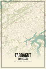 Retro US city map of Farragut, Tennessee. Vintage street map.
