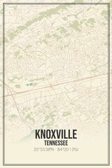 Retro US city map of Knoxville, Tennessee. Vintage street map. - obrazy, fototapety, plakaty