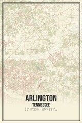 Retro US city map of Arlington, Tennessee. Vintage street map.