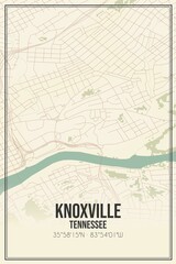Retro US city map of Knoxville, Tennessee. Vintage street map.