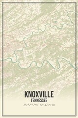 Retro US city map of Knoxville, Tennessee. Vintage street map. - obrazy, fototapety, plakaty