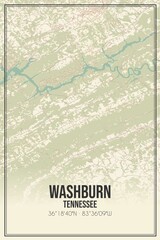 Retro US city map of Washburn, Tennessee. Vintage street map.