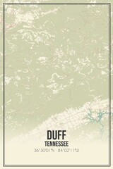 Retro US city map of Duff, Tennessee. Vintage street map.