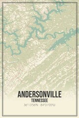 Retro US city map of Andersonville, Tennessee. Vintage street map.