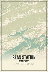 Retro US city map of Bean Station, Tennessee. Vintage street map.