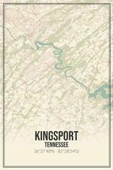 Retro US city map of Kingsport, Tennessee. Vintage street map.