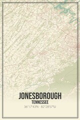 Retro US city map of Jonesborough, Tennessee. Vintage street map.