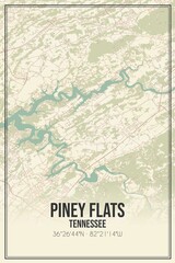 Retro US city map of Piney Flats, Tennessee. Vintage street map.