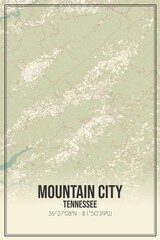 Retro US city map of Mountain City, Tennessee. Vintage street map.