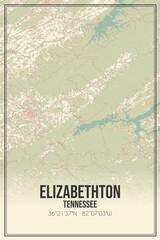 Retro US city map of Elizabethton, Tennessee. Vintage street map.