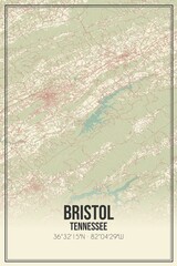 Retro US city map of Bristol, Tennessee. Vintage street map.