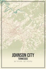 Retro US city map of Johnson City, Tennessee. Vintage street map.