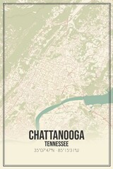 Retro US city map of Chattanooga, Tennessee. Vintage street map.