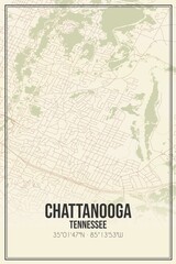 Retro US city map of Chattanooga, Tennessee. Vintage street map.