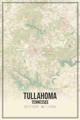 Retro US city map of Tullahoma, Tennessee. Vintage street map.