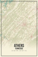 Retro US city map of Athens, Tennessee. Vintage street map.