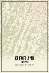 Retro US city map of Cleveland, Tennessee. Vintage street map.
