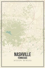 Retro US city map of Nashville, Tennessee. Vintage street map.