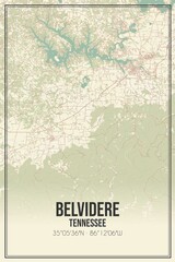 Retro US city map of Belvidere, Tennessee. Vintage street map.