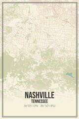 Retro US city map of Nashville, Tennessee. Vintage street map.