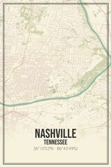 Fototapeta premium Retro US city map of Nashville, Tennessee. Vintage street map.