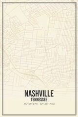 Retro US city map of Nashville, Tennessee. Vintage street map.
