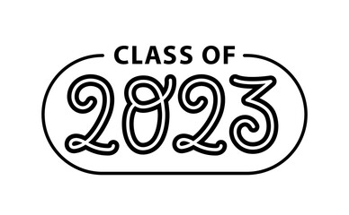 Graduate 2023. Class of 2023. Lettering Graduation logo stamp. Vector illustration. Template for graduation design, party, high school or college graduate, yearbook.