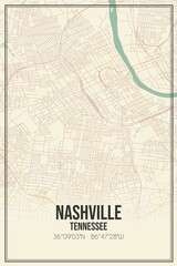 Retro US city map of Nashville, Tennessee. Vintage street map.