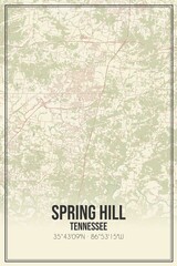 Retro US city map of Spring Hill, Tennessee. Vintage street map.