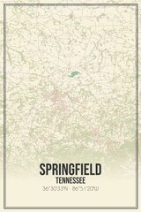 Retro US city map of Springfield, Tennessee. Vintage street map.