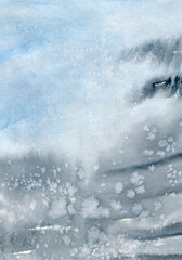 Hand drawn watercolor background in blue and grey colors