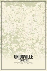 Retro US city map of Unionville, Tennessee. Vintage street map.