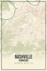 Retro US city map of Nashville, Tennessee. Vintage street map.