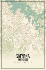 Retro US city map of Smyrna, Tennessee. Vintage street map.