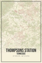 Retro US city map of Thompsons Station, Tennessee. Vintage street map.