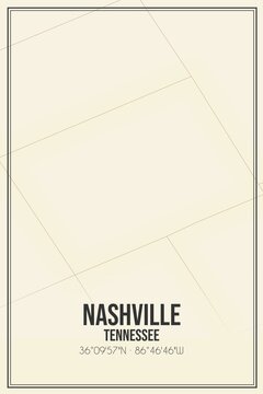 Retro US City Map Of Nashville, Tennessee. Vintage Street Map.