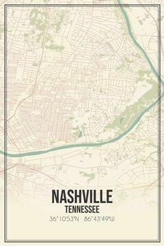 Retro US City Map Of Nashville, Tennessee. Vintage Street Map.