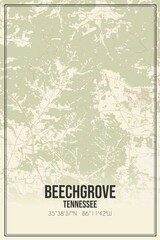 Retro US city map of Beechgrove, Tennessee. Vintage street map.