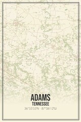 Retro US city map of Adams, Tennessee. Vintage street map.