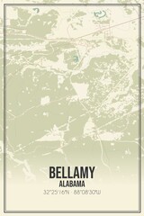 Retro US city map of Bellamy, Alabama. Vintage street map.
